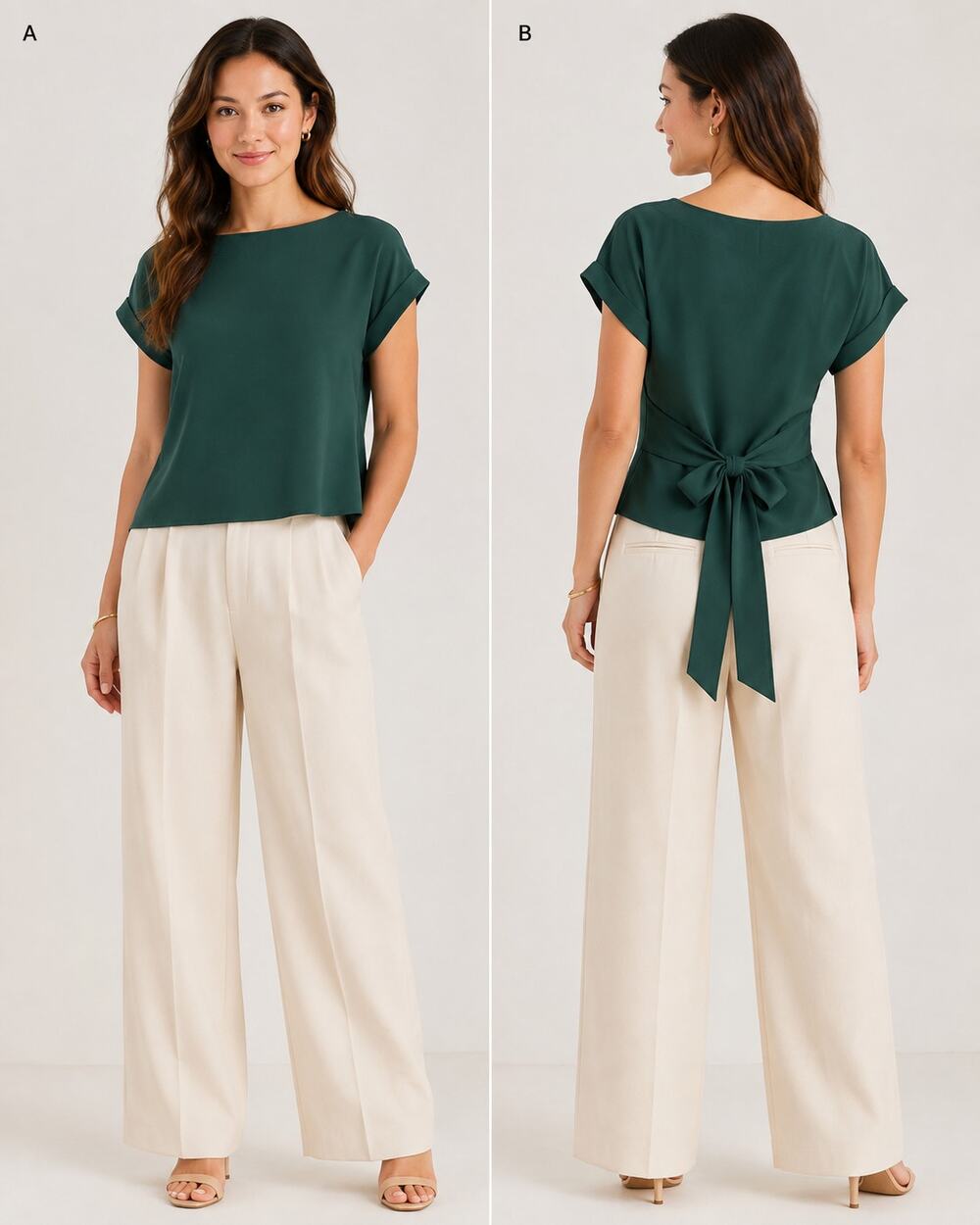 New West K Petite Tie-Neck Blouse, Green Size XSP
